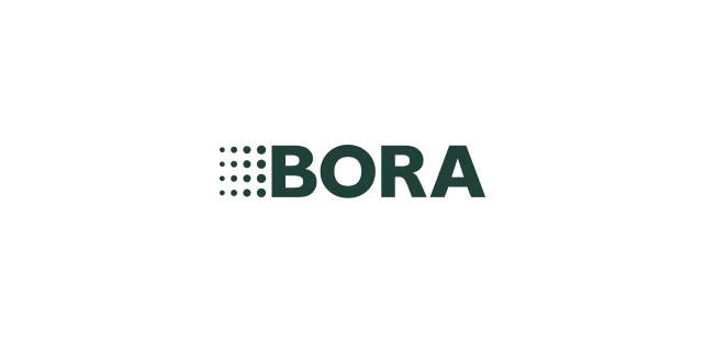 Dark green stylized word "EORA" centered on a black background, with bold geometric letter shapes.